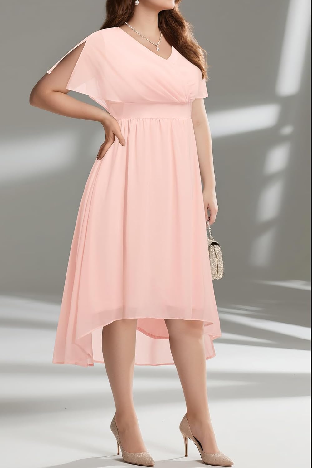 Pinup Fashion Plus Size Wedding Guest Dress Women - Formal Cocktail Evening Bridesmaid Chiffon High Low Midi Dresses - Image 4