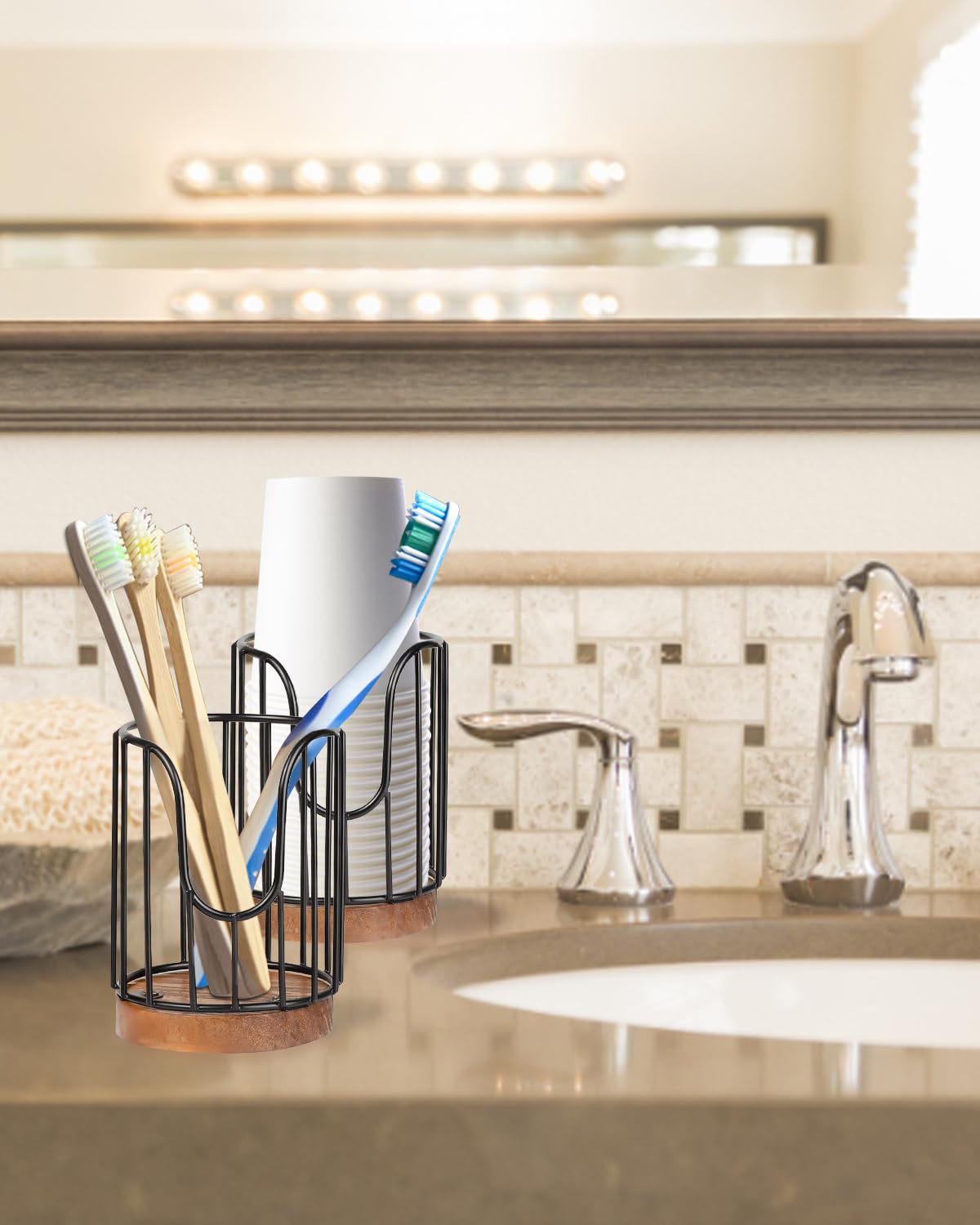 Tanggiteck 2-Pack Bathroom Cup Dispenser - Rural Style Iron & Wood Holder For 3oz Mouthwash Cups - View #7