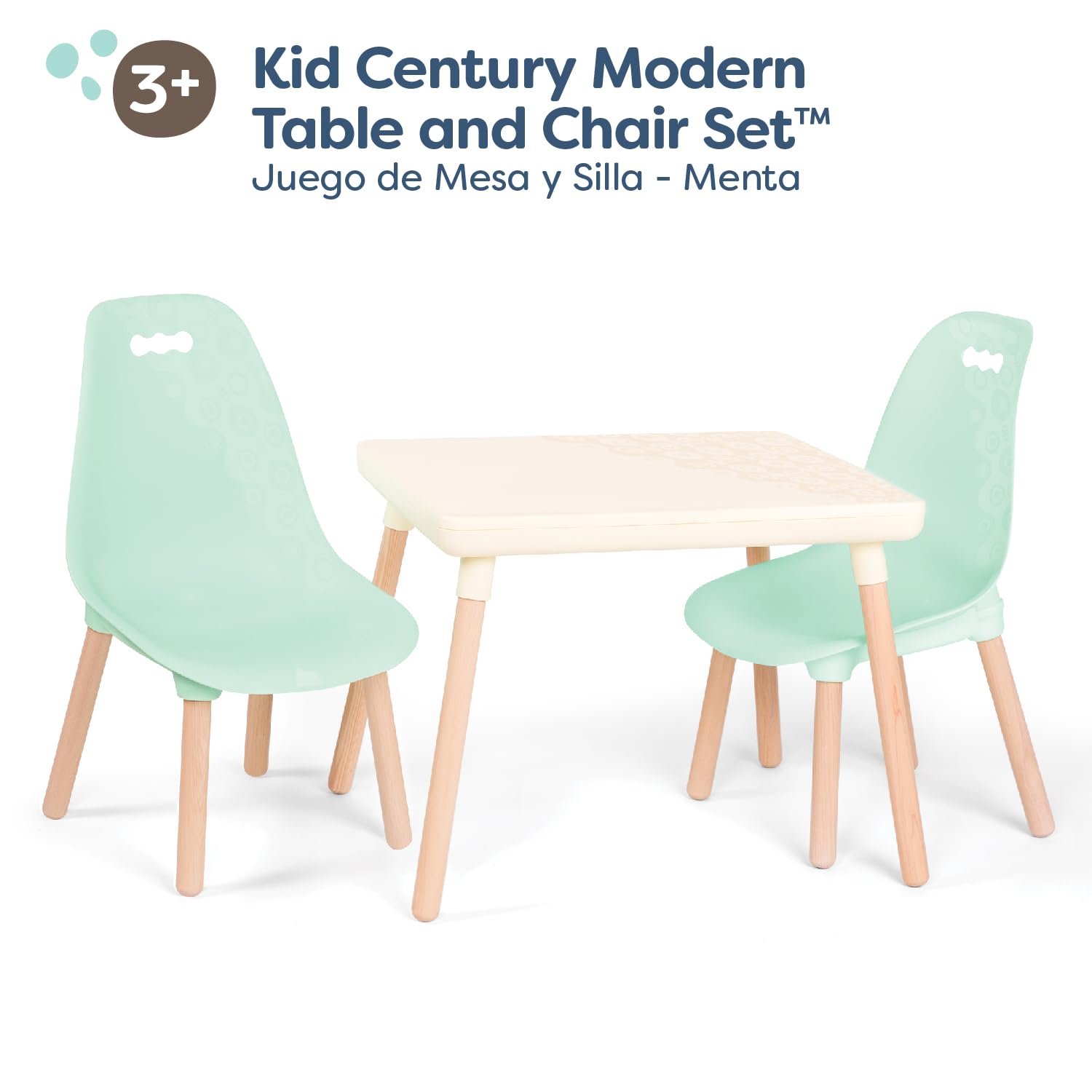 B. toys - Kid Century Modern: Juego de Mesa y Silla - Menta - Juego de mesa y silla para niños - Patas de madera - Muebles para niños - 3 años + | 1 mesa y 2 tumbonas para enfants, pieds en bois naturel, couleur menthe, montaje sin outils, lote de 15, 3 a