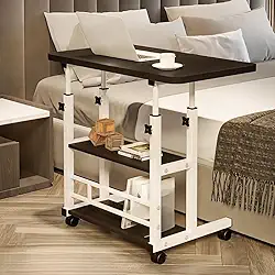Mesa Multiuso Ajustável com Rodinhas para Notebook, Escrivaninha Portátil para Home Office (Preto)