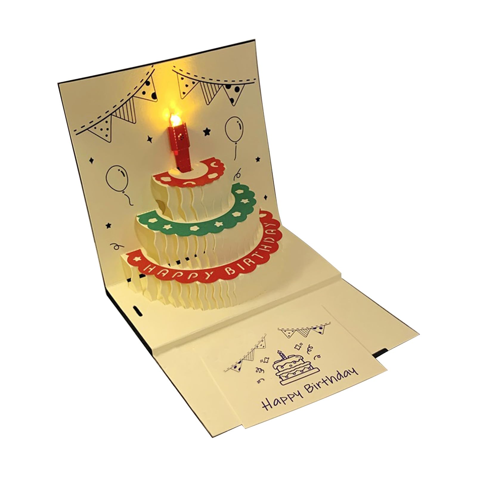 Buxuaaaa Innovative 3D Musical Greeting Card Multilayer Cake Card with Blows Out LED for Memorable Occasion All Occasion
