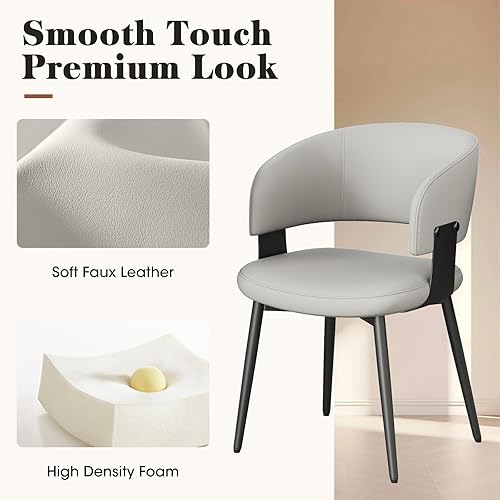 Miniatura 5 de Juego de 4 sillas de comedor modernas, tapizadas de piel sintética, sillas de cocina estilo barril con reposabrazos, respaldo curvado y patas de