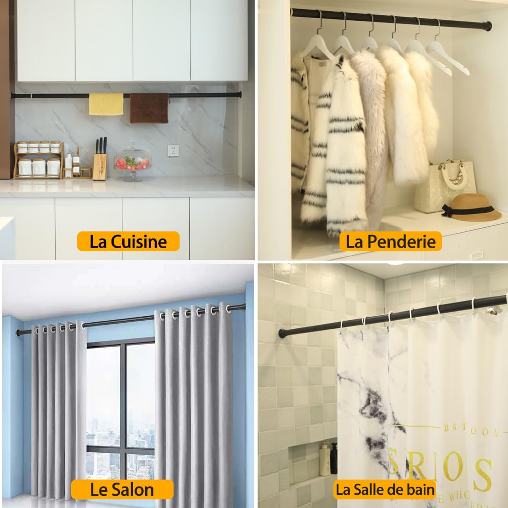 BAILEY JO Barra para cortina de ducha [Sin taladrar] - Barra de sujeción extensible para baño, armario, jardín, balcón, armario [Crema -260-310cm ]