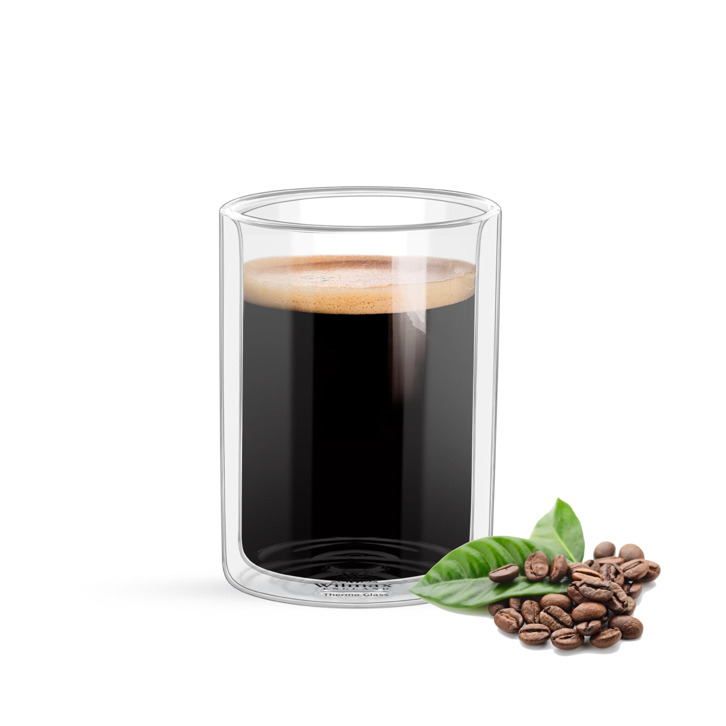 Wilmax - Bicchieri termici a doppia parete con manico - Set da 4-250 ml - Set di bicchieri da latte macchiato, caffè, tè - Bicchieri da cappuccino con manico - Bicchieri da