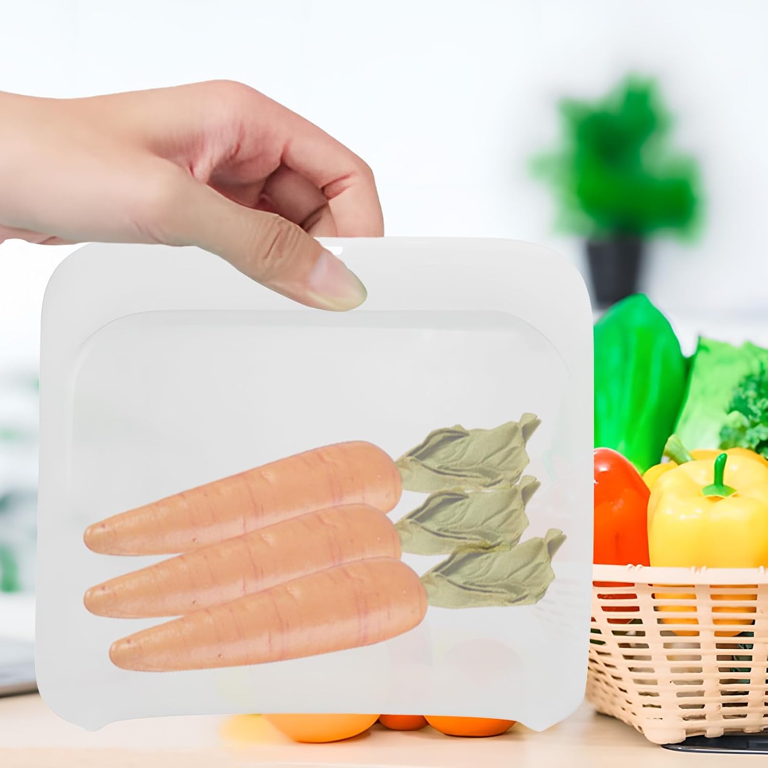 2er Pack Silicone Reusable Food Storage Bags,Multi-Use Food Storage Bags,Snack Bag, Travel Containers,BPA Free, Leak-free, Dishwasher-Safe, Eco-friendly (White, 580ml)