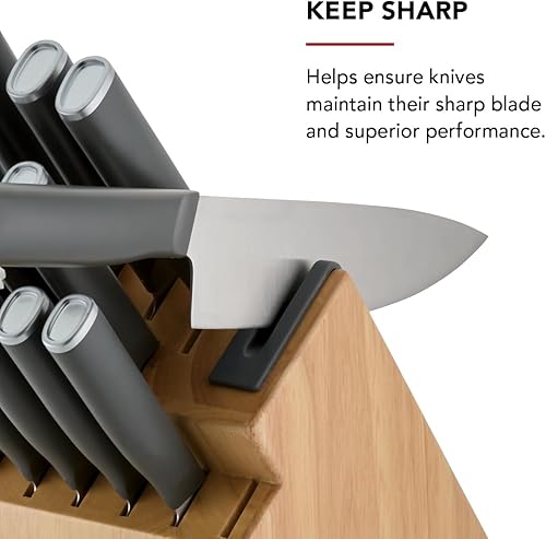 Miniatura 6 de KitchenAid Juego de bloques de cuchillos naturales clásicos con afilador integrado, cuchillos japoneses de acero inoxidable de alto carbono, gris