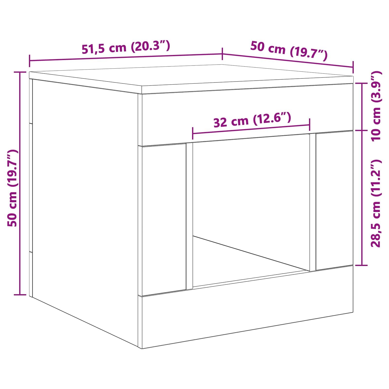 Couchtisch Artisan-Eiche 51,5 x 50 x 50 cm Wohnzimmertisch mit Stauraum und Ablagefach, kompakter Sofatisch für Wohnzimmer, Beistelltisch mit Regalboden für Deko und Ordnung