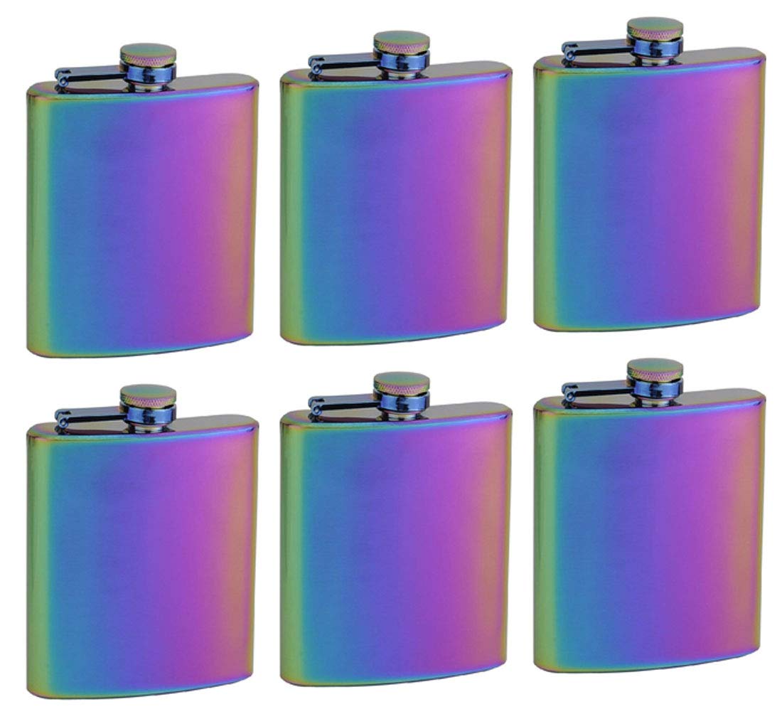 Gifts Infinity® 8oz Hip Stainless Rainbow Flask Set of 6
