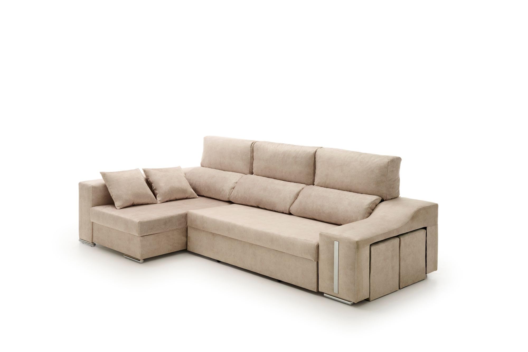 Velare | Sofa Chaise Longue Cama con Arcón y Puff Giuliana Beige Izquierda