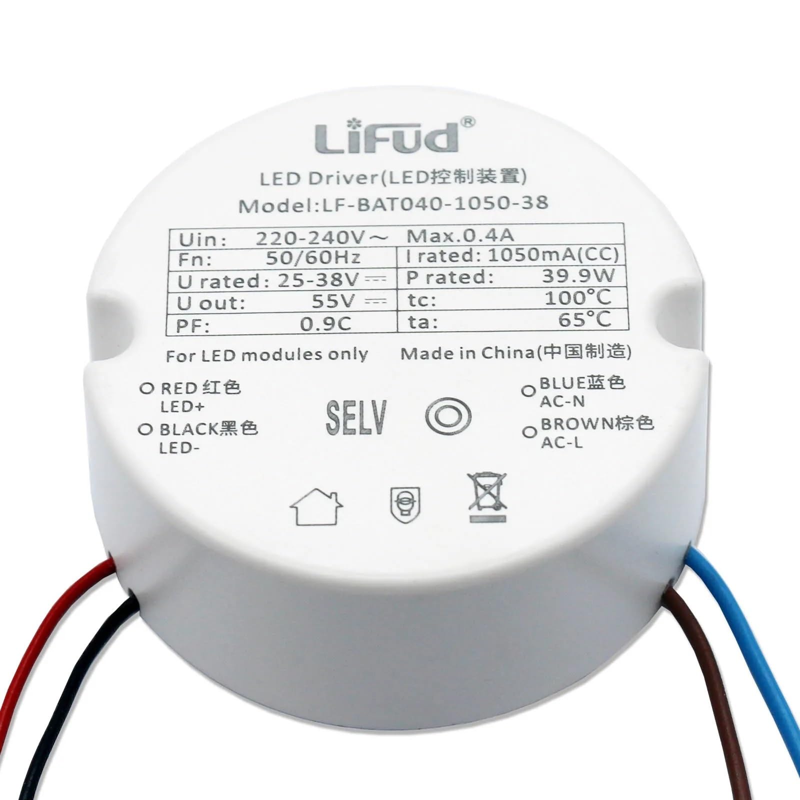 Egtdsfgja One Color Led Driver 10W 12W 18W 20W 24W 28W 30W 39.9W Triac Dimming Power Supply Dc25-40V (Size : 24W 600Ma)