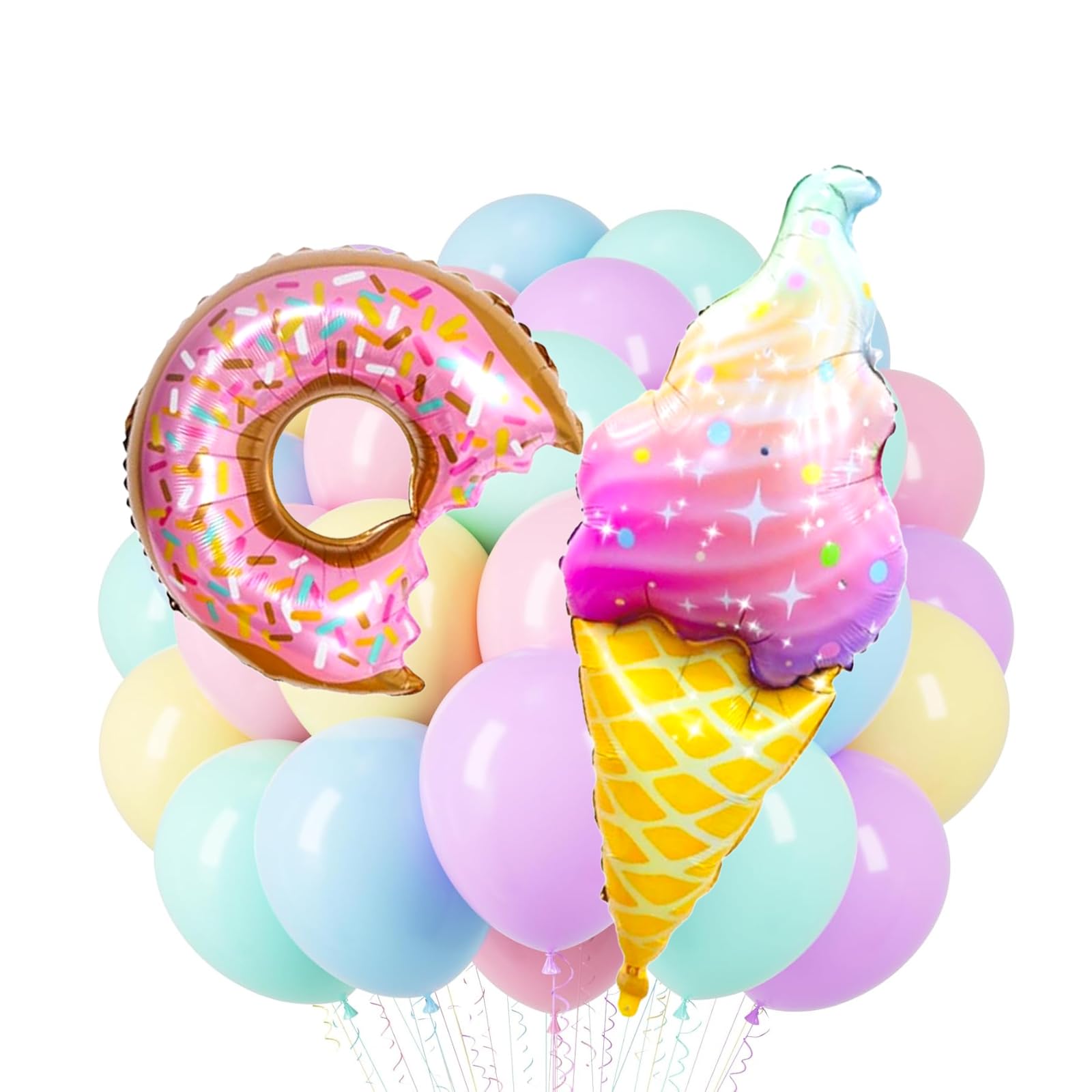 Pastel Balloons Set, 12inch Macaron Latex Party Balloons, Ice Cream Balloons And Donut Balloons For Birthday Decorations For Kids, Candyland Donut Ice Cream Party Decorations