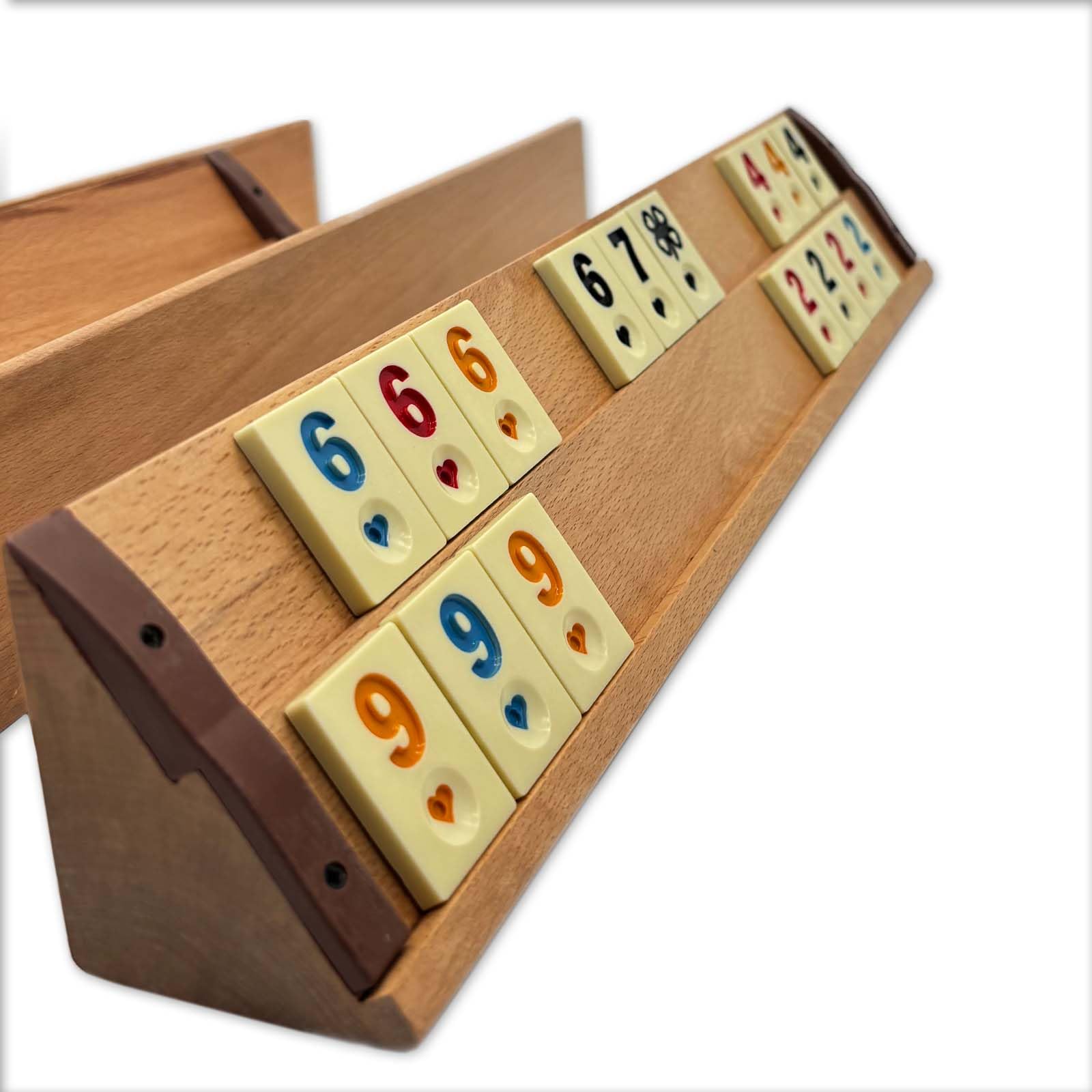 TruWare Just Camp Rummy Spiel Set Holzoptik mit 106 Steinen | Rommé Star Okey Gold