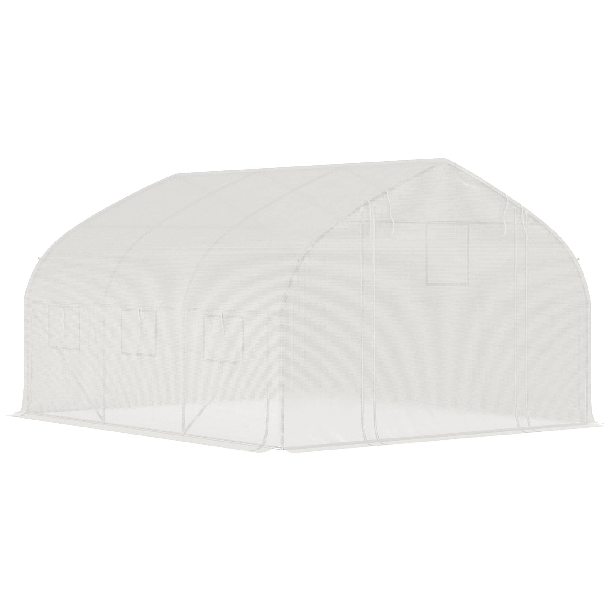 Outsunny 11,5' x 10' x 6,5' Serra Tunnel 7 finestre a Rete Bianco | Serra, porta a rete con cerniera, pareti laterali arrotolabili, serra da giardino migliorata, archi in acciaio zincato