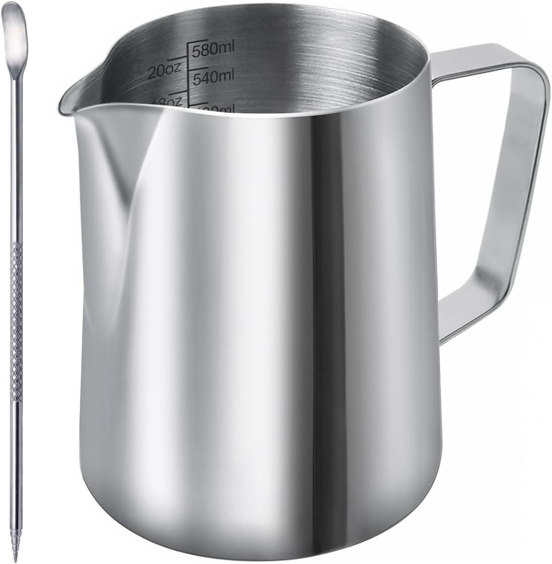 Dingheng Milk Pitcher 600 ml / 20 Fl.oz. Stainless steel milk jug, milk frothing, pitcher, type, frothing, latte, art pen, barista pen, silver