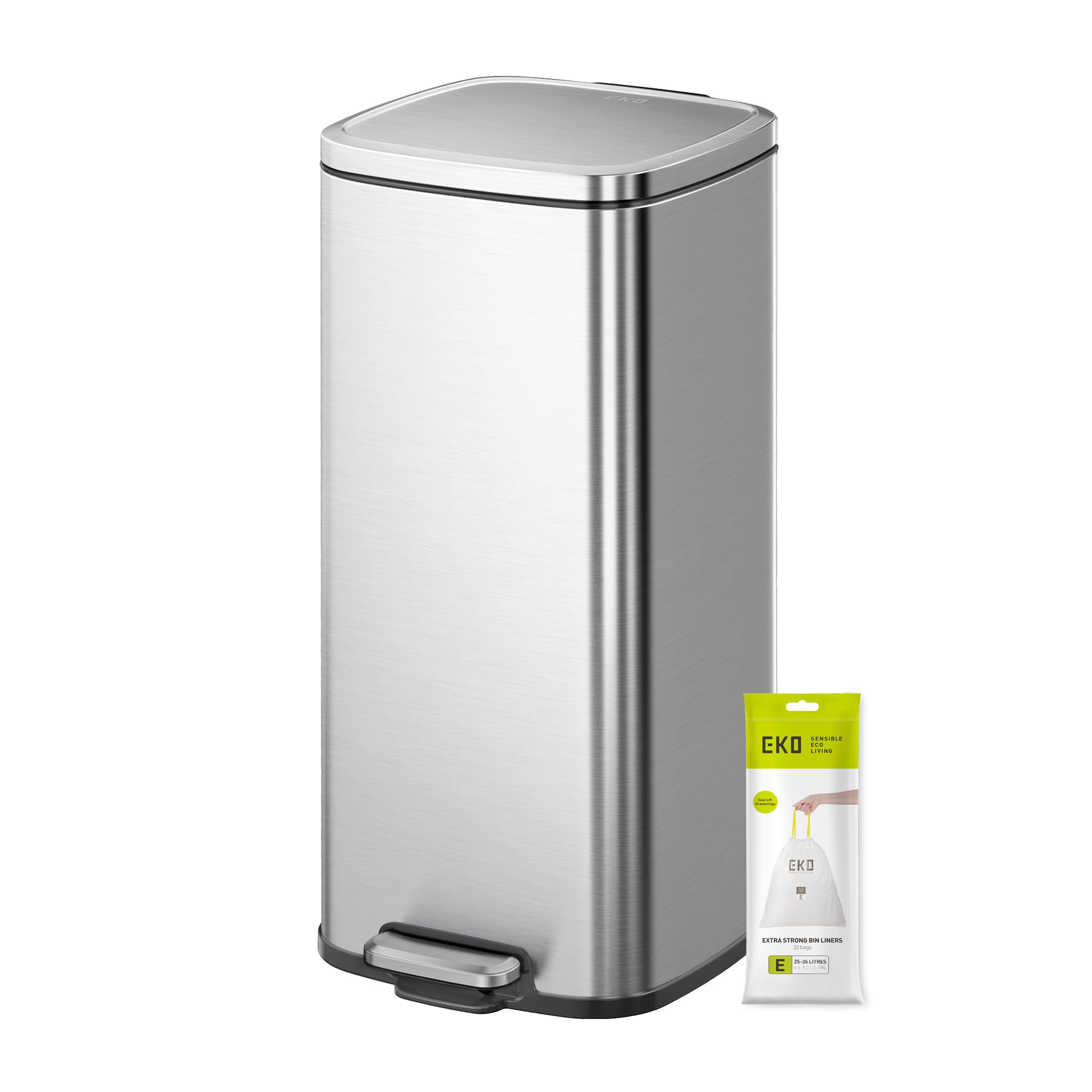 EKO Stella Pedal Bin 30 Litres, Step Bin with Soft Close Lid, Removable Inner Bucket, Perfect for Kitchen, Home, Office, Stainless Steel