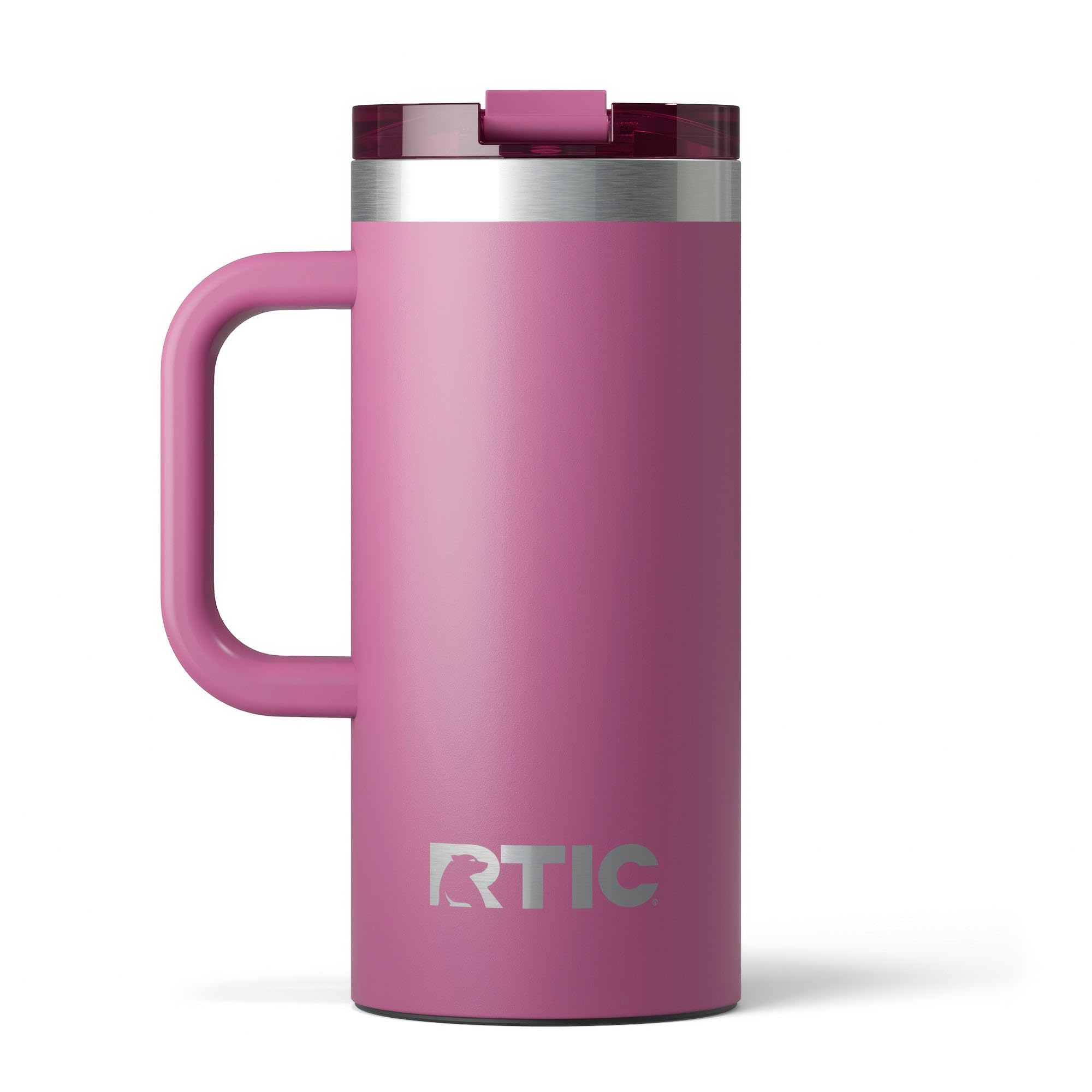 RTIC 16oz Road Trip Travel Mug with Lid and Handle, Ceramic Lined, Insulated, Stainless Steel, Metal, Double Wall Vacuum-Insulation, Portable Coffee,