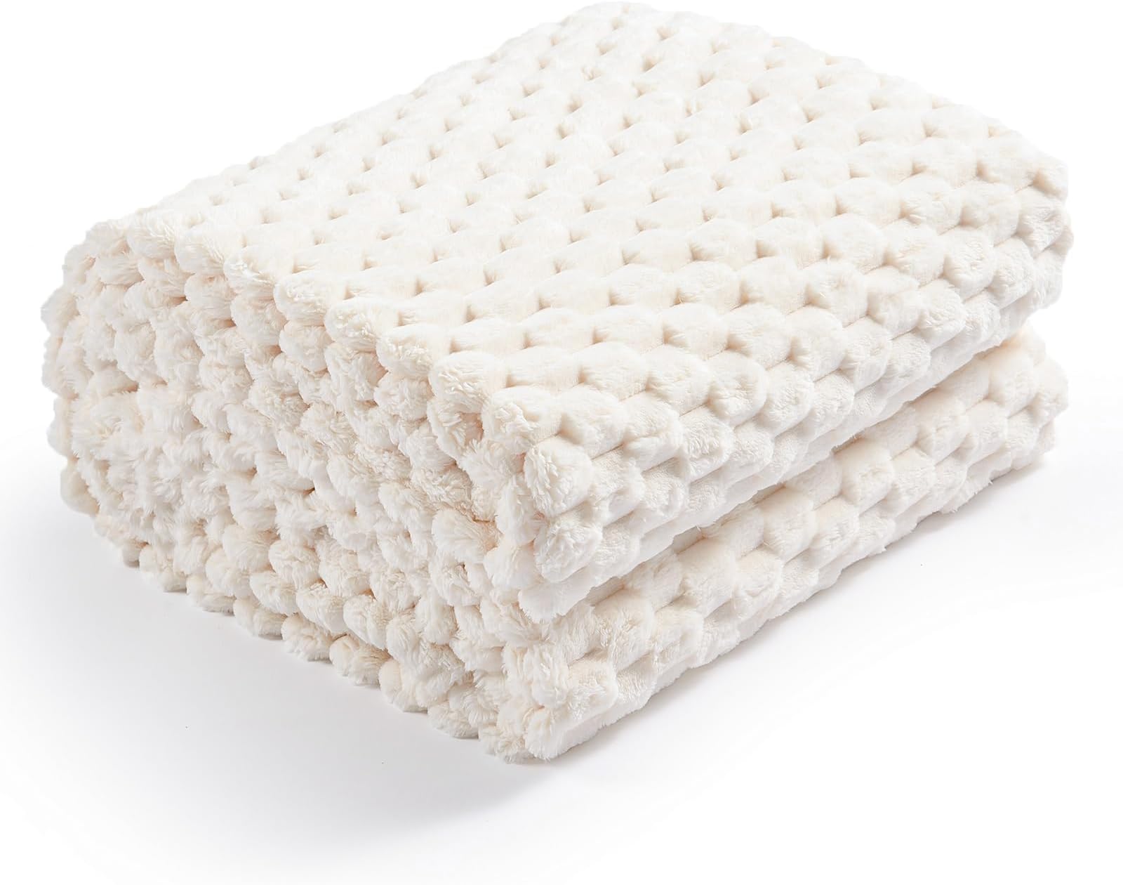 ExcerventFlannel Fleece Throw Blanket (50x70 inches) Hexagon Jacquard Decorative Fuzzy Blankets for Household, Camping, and Travel, Super Soft Cozy, Suitable for All Seasons, Ivory