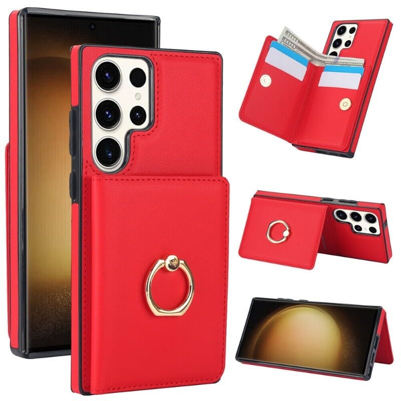 Coque Samsung Galaxy S25 rouge antichoc étui portefeuille cuir