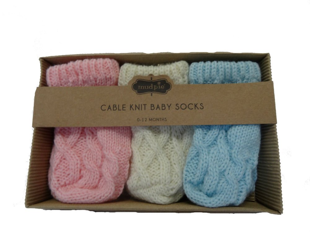 Mud Pie Girls' Baby-Sweater Cable Knit Flat Pack Sock Set, Pink, 12 Months