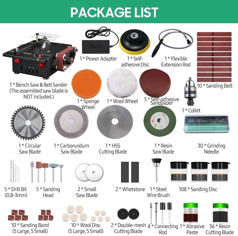 Grinder，150W Mini Bench Saw and Belt Sander Variable Speed Circular Table Saw 30mm Cutting Depth DIY Benchtop Sanding Machine with 10 Sanding Belts for Wood Plastic Stone Metal Knife (Size : US Plug