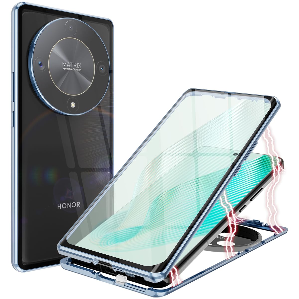 GOKEN Funda Para Honor Magic 6 Lite 5G / Honor X9b, PC + TPU Silicona Tough Armor Protección Carcasa, Robusta Antigolpes Estuche Con 360° Magnético Anillo Kickstand, Negro