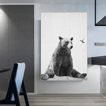 ポスター　立て　特寸法　白熊　額装仕上げ品 Amazon｜ウッドランド動物熊ポスターPoster保育園熊壁アートパネル黒