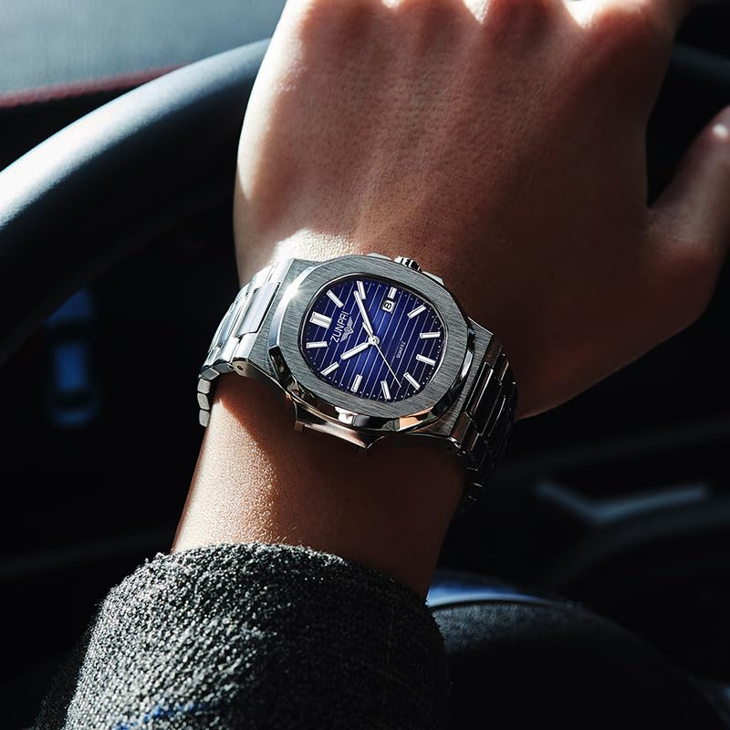 Image of ZUNPAI Watches for Men Business Dress Quartz Wristwatch Male Classic Watch Stainless Steel Strap Analog Waterproof with Luminous Calendar