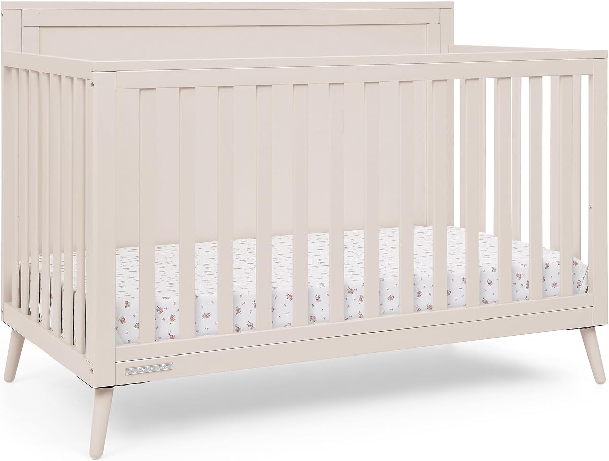 Delta Children Lola 6-in-1 Convertible Crib - Converts from Baby Crib to Toddler Bed, Daybed, Sofa Bed and Full-Size Bed with and Without Footboard, Fits Standard Full-Size Crib Mattress, Soft Beige
