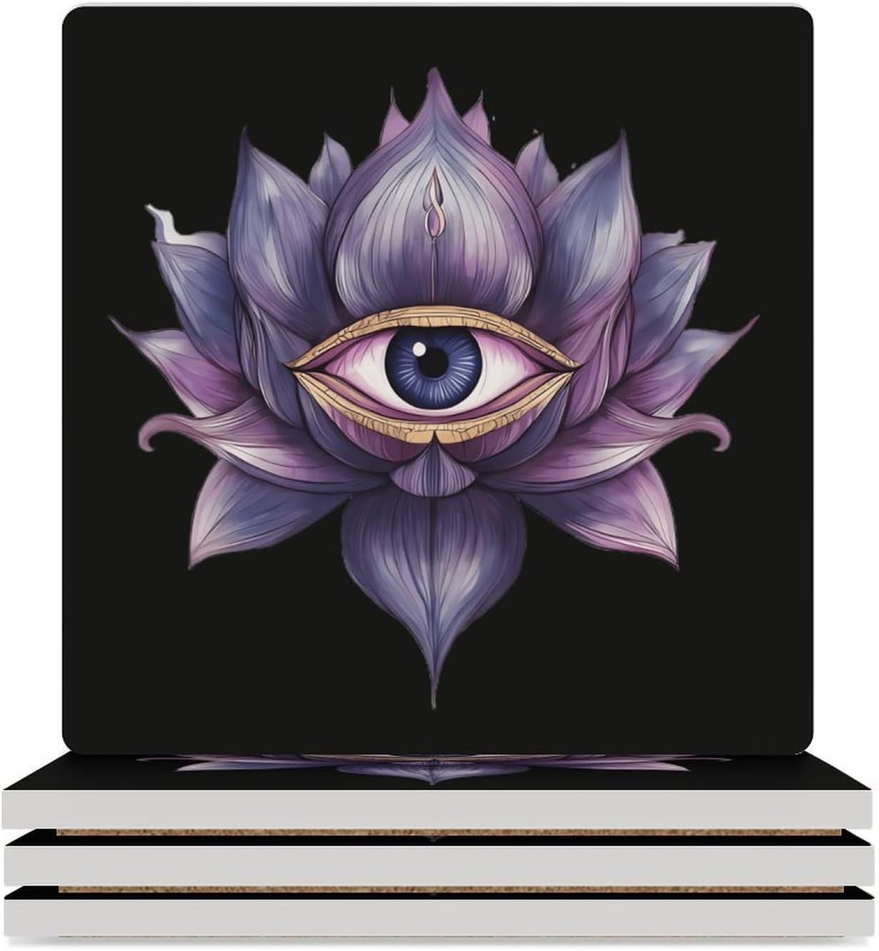 Evil Eyes Flower Funny Ceramic Coasters for Drinks Absorbent Cup Holder Tabletop Protector with Cork Base