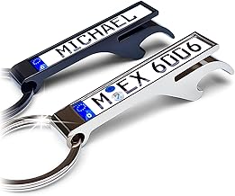 Keyring Number Plate Name with Bottle Opener Personalised Gift Men Car, Silver or Black