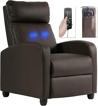 HHS Recliner Chair Leather Massage Sofa Wing Back Single Home Theater Seating Reading Chair Living Room Reclining Sofa with Thick Seat Cushion and Footrest, Brown LxWxH 39.8 x 27 x 34 inches