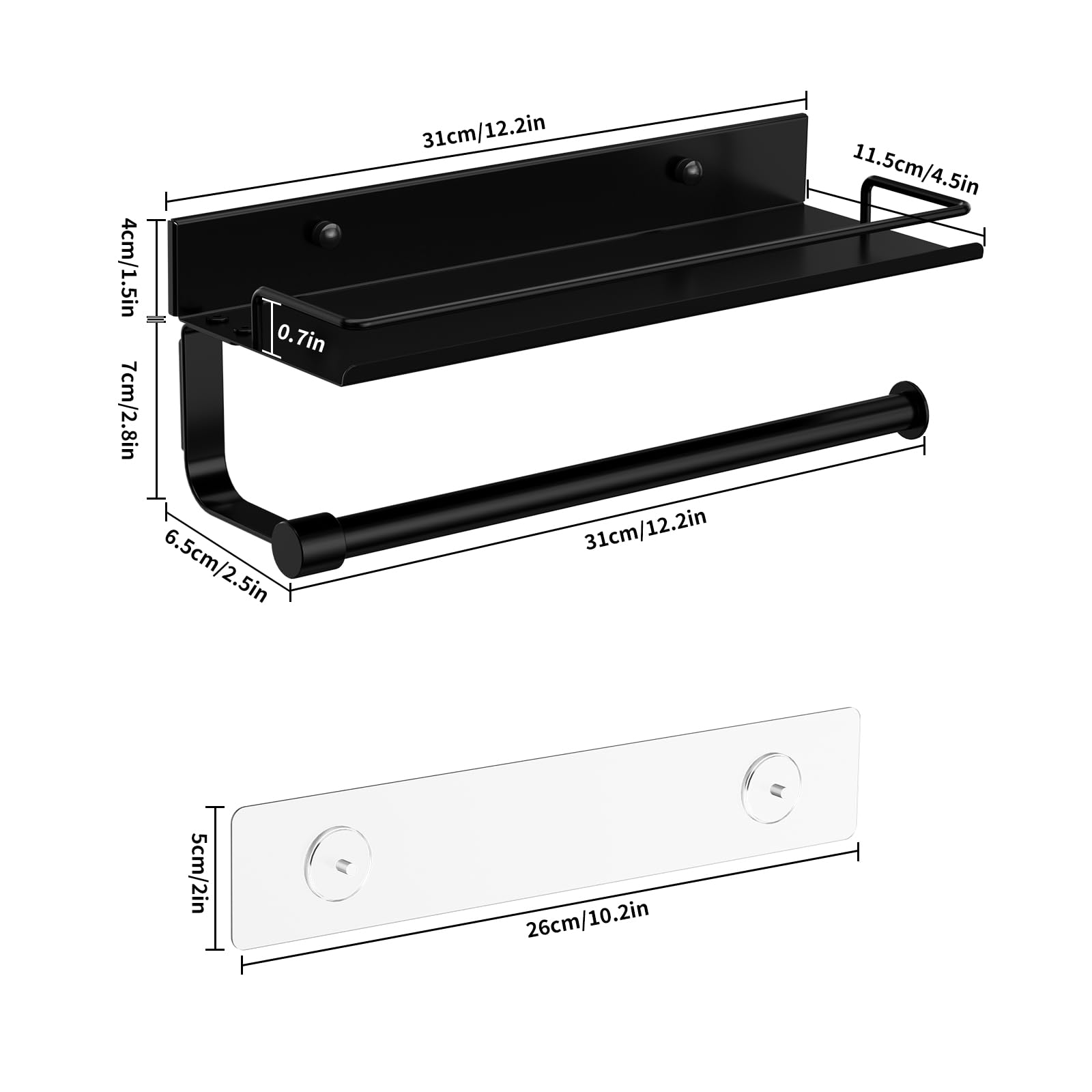 Porta Rotolo Da Cucina, Autoadesivo Portarotolo Da Parete Senza Forature, Portasciugamani Con Ripiano Portaoggetti per Cucina E Bagno