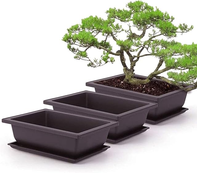 Hilai 5 Pcs Bonsai Training Pots and Trays,Plant Pots Plastic,Training Pots Square Plastic Plant Pots with Square Trays for Flower Succulent