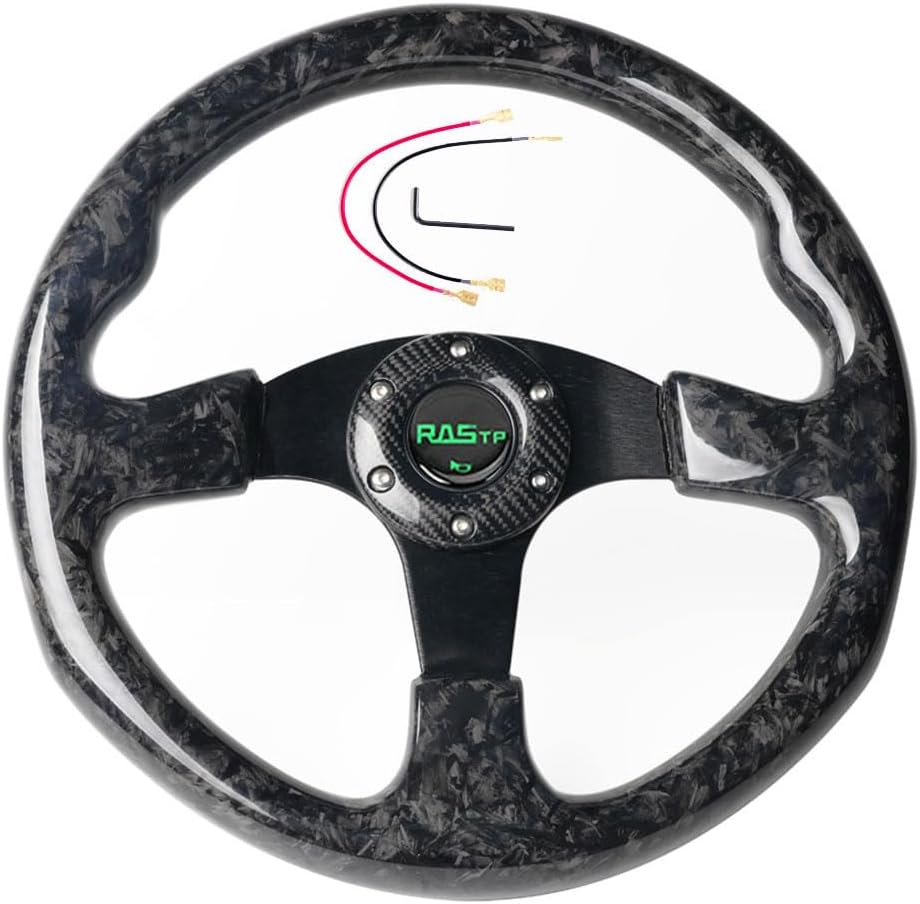 RASTP Forged Carbon Fiber Racing Steering Wheel, 13.8”/350mm 6 Bolts Steering Wheel Universal for Most Vehicle/Racing Car