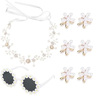 ANBALA 8 Pcs Flower Girl Proposal Set Flower Girls Gifts Including Flower Girl Headpiece Round Flower Sunglasses Pearl Small Flower Hair Clips