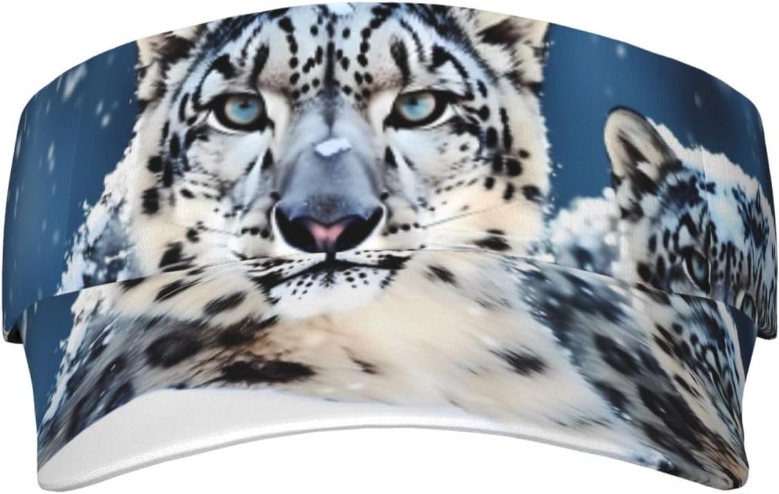 Sports Sun Visor Hats for Women Men Adjustable Athletic Visor Cap Blue Eyed Snow Leopard Golf Hat
