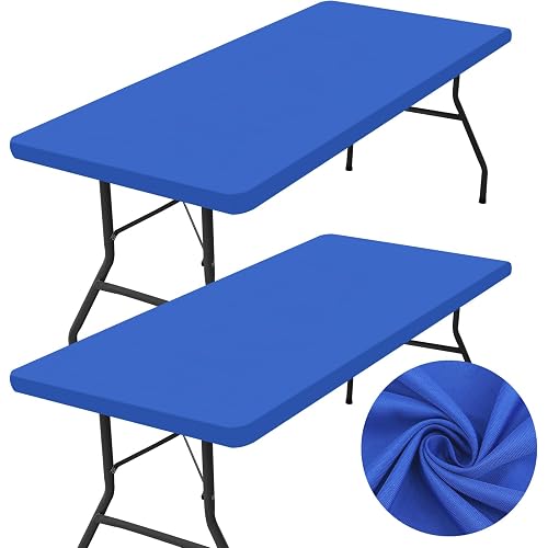 homing 2 Pack Rectangle Table Cloth, Elastic Fitted Fabric Tablecloth Fits for 6 Foot Folding Tables, Washable Table Cover for Picnic, Camping, Indoor & Outdoor (Blue, 30" x 72")