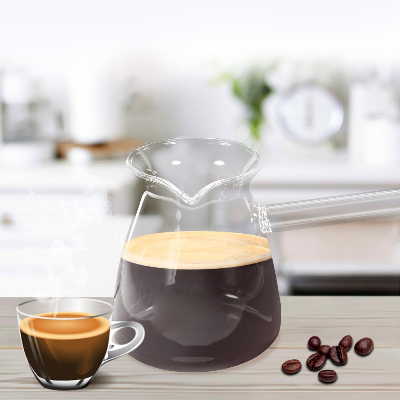 Hemoton 14.25 oz Borosilicate Glass Turkish Coffee Pot, Stovetop Tea Maker with Handle, Milk Warmer Hot Chocolate or Butter Melting Pot for Home - Image 4