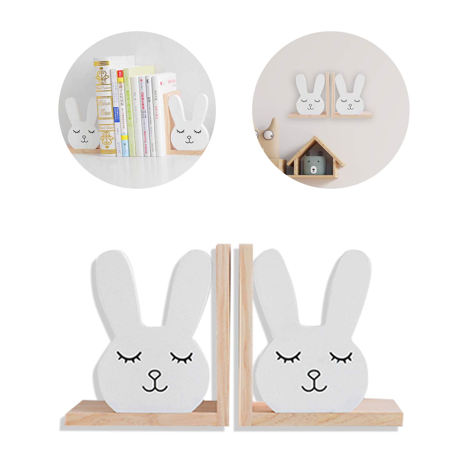 Nacnic Set of 2 Wooden Bookends. Functional bookends to decorate your home and kids' spaces. Rabbit Design for kids - Image 4