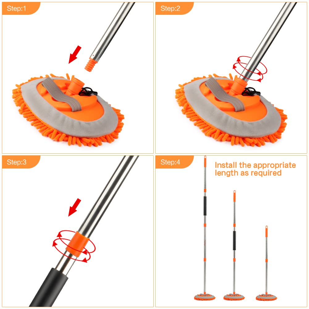 Spazzola Per Lavaggio Auto Con Manico Lungo 157,5 Cm – Kit Completo Da 11 Pezzi In Microfibra - 3