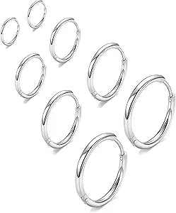 316L Surgical Stainless Steel Huggie Hoop Earrings 6mm 8mm 10mm 11mm 12mm 14mm Hypoallergenic Earrings Hoop Cartilage Helix Lobes Hinged Sleeper Earrings For Men Women