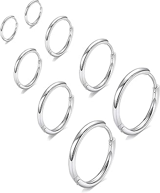 316L Surgical Stainless Steel Huggie Hoop Earrings 6mm 8mm 10mm 11mm 12mm 14mm Hypoallergenic Earrings Hoop Cartilage Helix Lobes Hinged Sleeper Earrings For Men Women