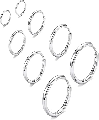 316L Surgical Stainless Steel Huggie Hoop Earrings 6mm 8mm 10mm 11mm 12mm 14mm Hypoallergenic Earrings Hoop Cartilage Helix Lobes Hinged Sleeper Earrings For Men Women