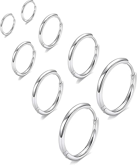 316L Surgical Stainless Steel Huggie Hoop Earrings 6mm 8mm 10mm 11mm 12mm 14mm Hypoallergenic Earrings Hoop Cartilage Helix Lobes Hinged Sleeper Earrings For Men Women
