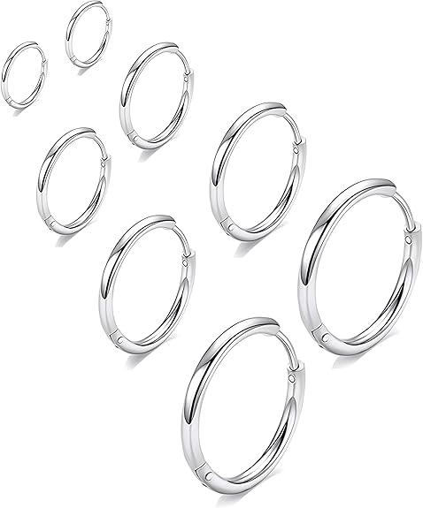 316L Surgical Stainless Steel Huggie Hoop Earrings 6mm 8mm 10mm 11mm 12mm 14mm Hypoallergenic Earrings Hoop Cartilage Helix Lobes Hinged Sleeper Earrings For Men Women
