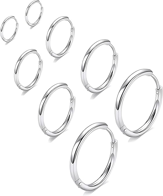 316L Surgical Stainless Steel Huggie Hoop Earrings 6mm 8mm 10mm 11mm 12mm 14mm Hypoallergenic Earrings Hoop Cartilage Helix Lobes Hinged Sleeper Earrings For Men Women