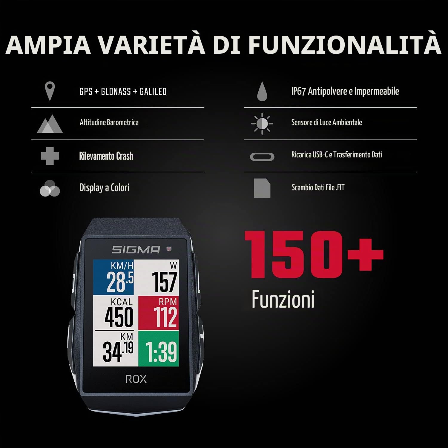 SIGMA ROX 11.1 EVO Black | GPS bike computer con 150 funzioni | Compatibile con le e-bike I Computer da bici senza fili con display da 1,77" I Tachimetro GPS con misurazione dell'altitudine