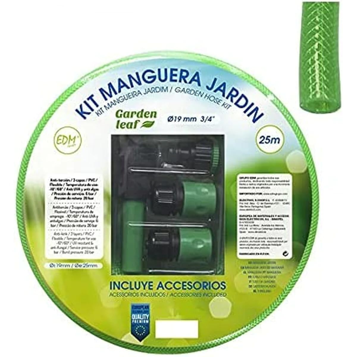 EDM Kit MANGUERA Jardin Anti-Torsion Ø Interior 19mm Ø Exterior 25mm (3/4") - Rollo 25m con ACCESORIOS
