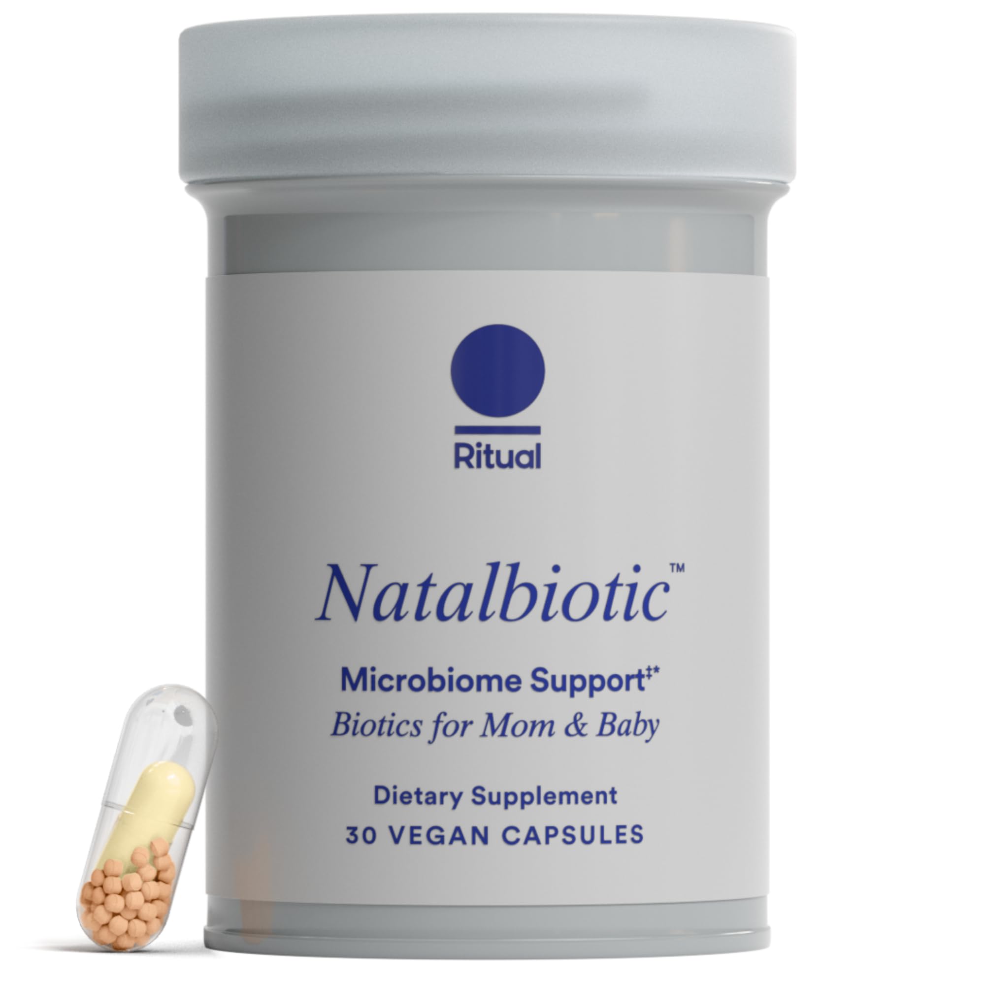 Ritual Natalbiotic™ Microbiome Support†* Biotics for Mom & Baby. Formulated to Support Digestive Health, Vaginal Health, and Baby’s Immune Health.* Designed with OB/GYNs‡. Non-GMO, Vegan, 30 Days