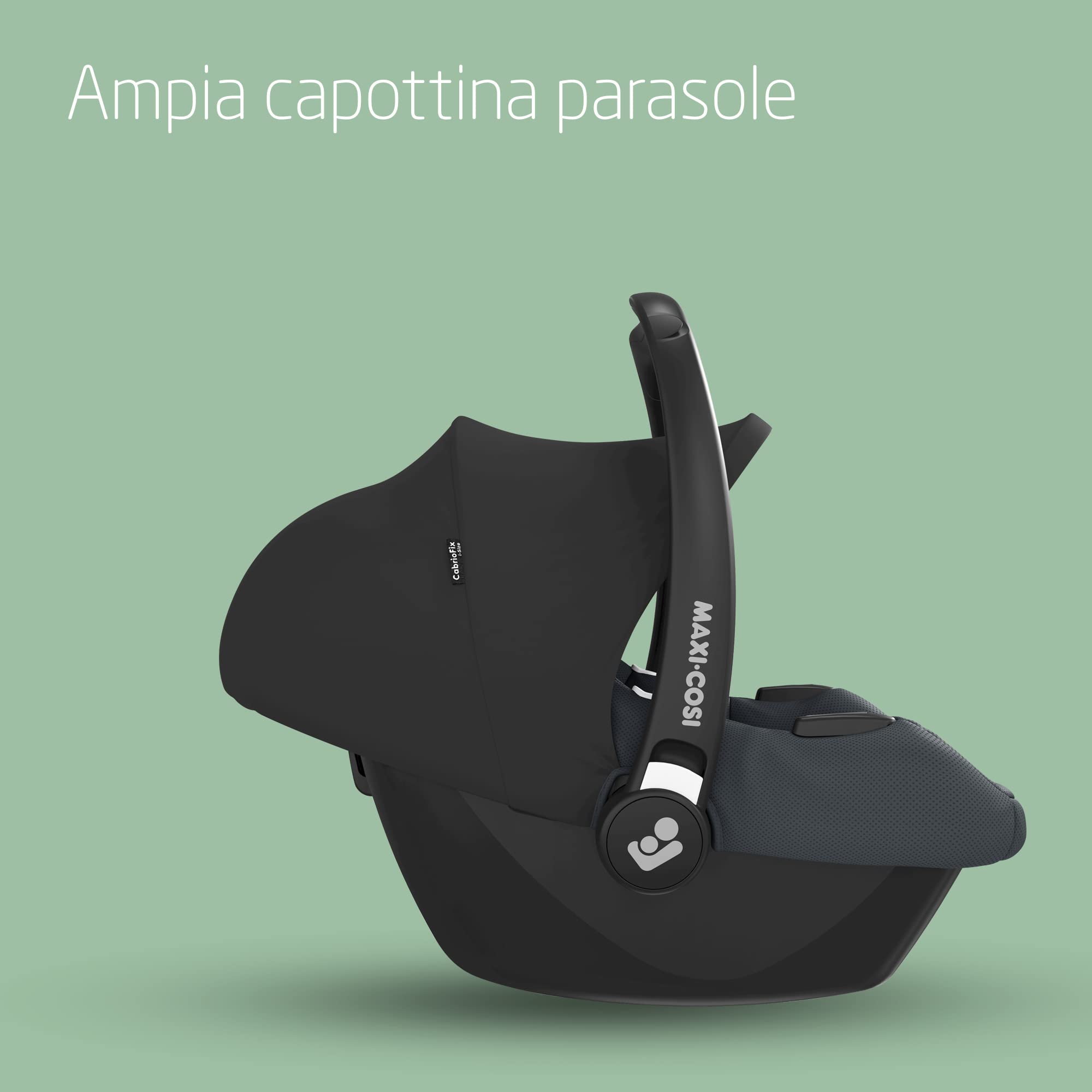 Maxi-Cosi CabrioFix i-Size, Seggiolino auto neonato, 0-12 mesi, 0-12 kg, Seggiolino auto Isofix leggero (3,2 kg), Capottina ampia, Seduta ultra imbottita, Riduttore Neonato, Essential Graphite